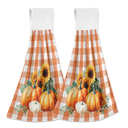 Boccsty Autumn Pumpkin Hanging Kitchen Towels 2 Pieces Harvest Sunflower Orange Buffalo Check Dish Cloth Tie Towels Hand Towel Tea Bar Towels for Bathroom Farmhouse Housewarming Tabletop Home
