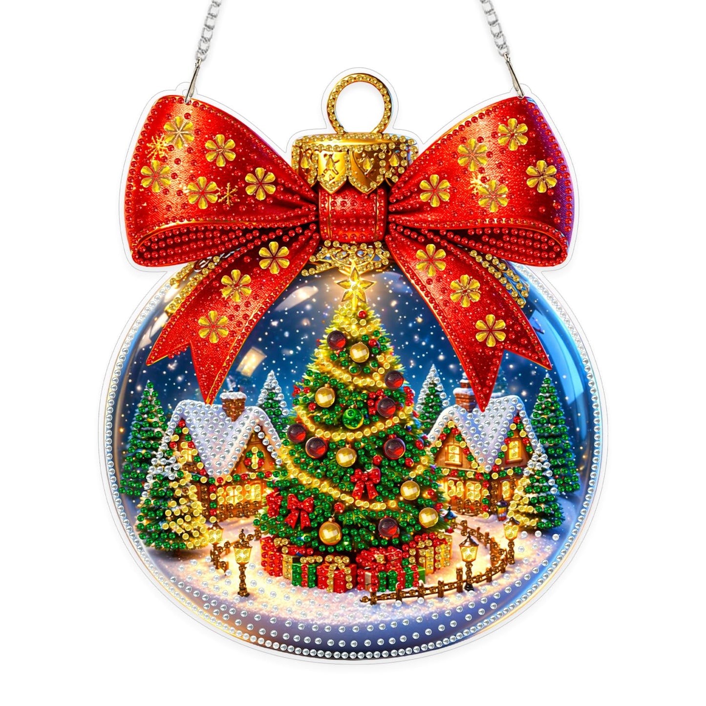 Yunzlly DIY Christmas Hanging Diamond Art Pendant Kit, Special Crystal Diamonds Painting Ornament Kit for Adults, Acrylic Hanging Gem Painting Board for Window Door Wall Decor (Christmas Ball Wreath)