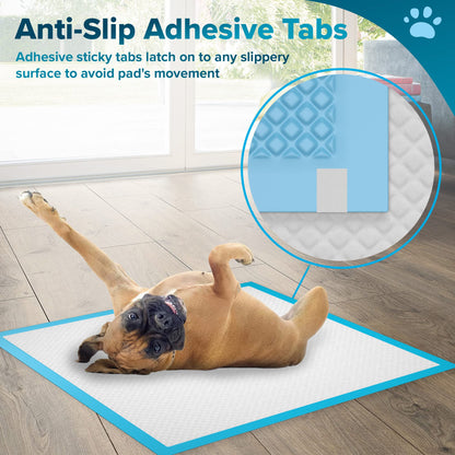 PetCellence Puppy Pads 100 Pack, Super Absorbent Pet Dog Training Pads Large 60 x 60cm with Anti-Slip Adhesive Tabs, Eliminate Odour, Leak-Proof Floor Protection Toilet Pee Mat