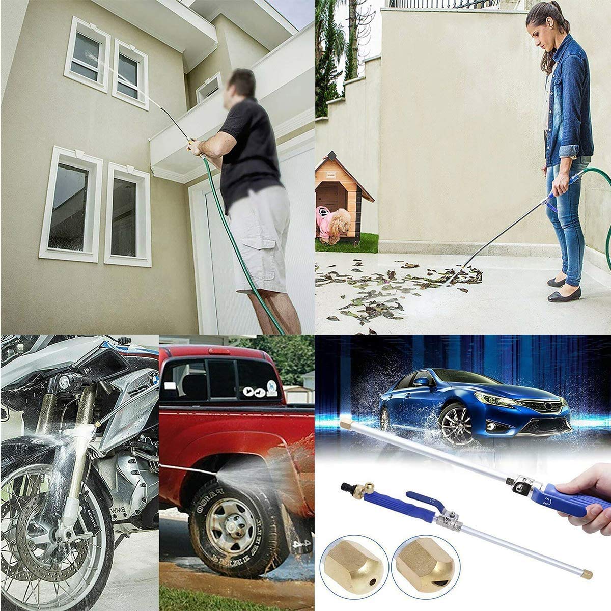 High Pressure Power Washer wand, Hydro Jet Water Hose Nozzle,Watering Sprayer Cleaning Tool, Wand Lance for Gutter Patio Car Pet Window Glass Blue