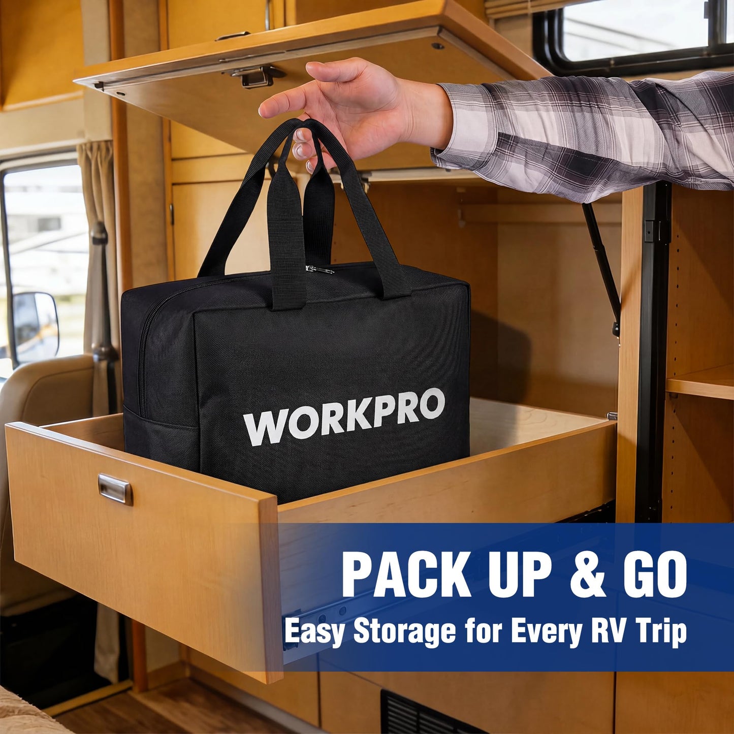 WORKPRO RV Leveling Blocks Kit 9-Piece,Camper & Trailer Leveling System, Heavy Duty RV Levelers with Anti-Slip Mats, Bubble Levels & Carry Bag