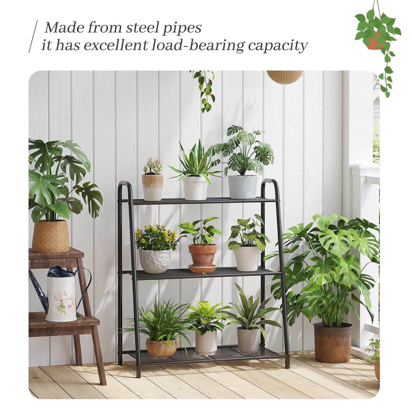 Kitsanery Metal Plant Stand Indoor Outdoor for Multiple Plants,3 Tier Plant Shelf,Large Heavy Duty Flower Holder Ladder Plant for Living Room, Patio, Balcony (Black)