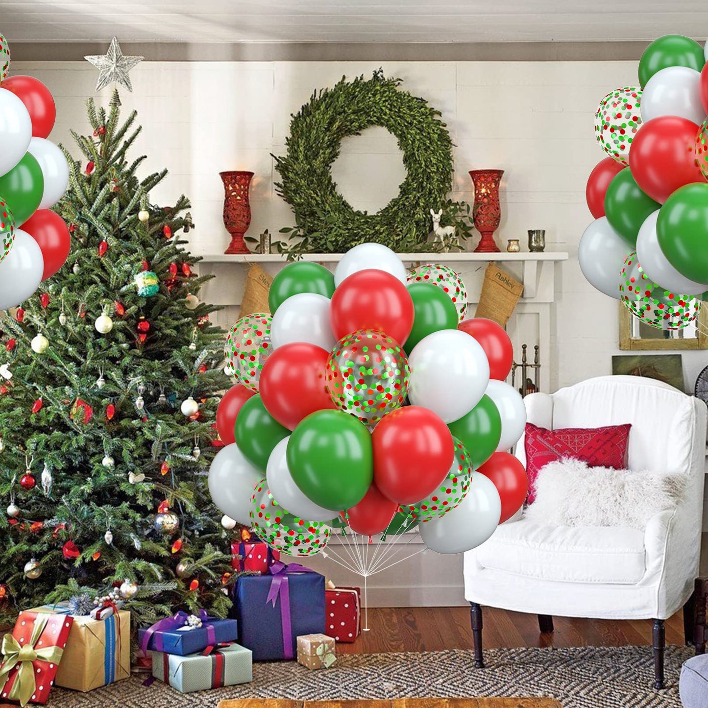 Christmas Balloons 50pcs Red Green White Latex Balloon for Party with Red Green Confetti Balloons Dark Green Matte White Christmas Party Decorations New Year Holiday Xmas Supplies