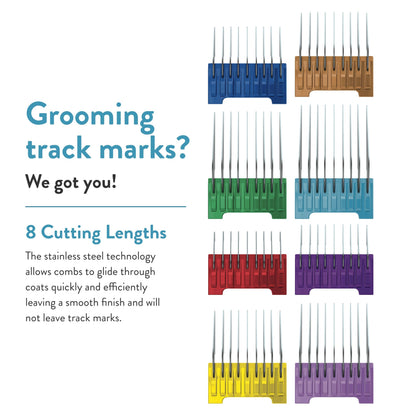 Wahl Stainless Steel Comb Set, Coloured Attachment Combs, For Wahl Arco, Belisima, Bravura and Chromstyle, Clipper and Trimmer Accessories, Storage Caddy