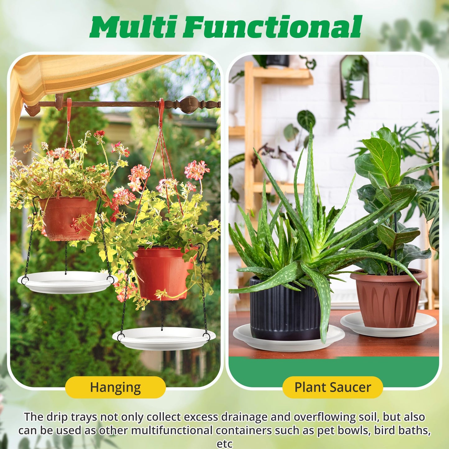 Hanging Planter for Indoor Outdoor Plants, 12" Plant Saucer with Basket Chains, Adjustable Plants Hanger Shelf Decorative Hanging Plant Flower Pot for Window Wall Ceiling Home Decor (5 Pcs,White)