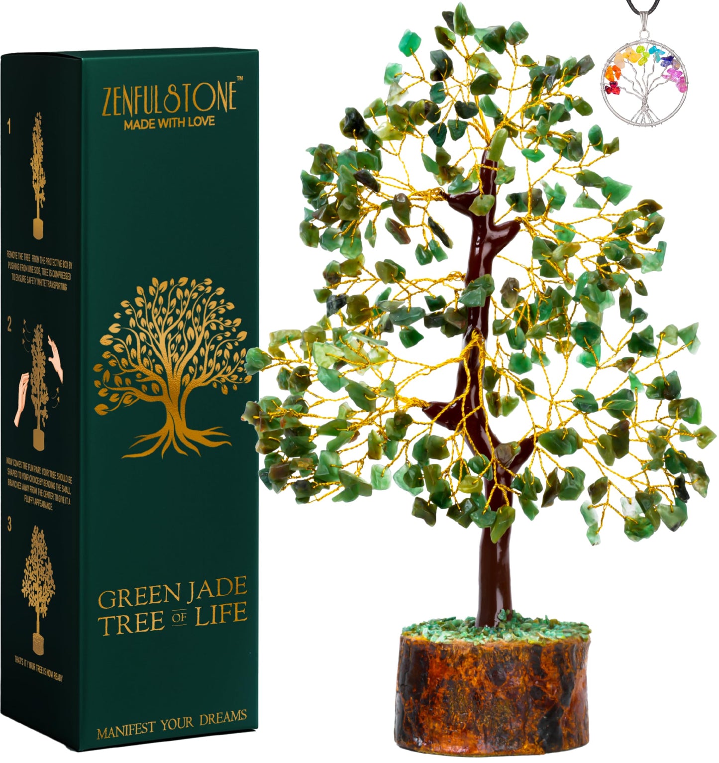ZENFULSTONE Green Jade Crystal Tree of Life for Luck & Prosperity Decor for Home and Office | Handmade Bonsai for Wealth & Balance and Good Fortune | Perfect Well-Being Gift for Loved Ones