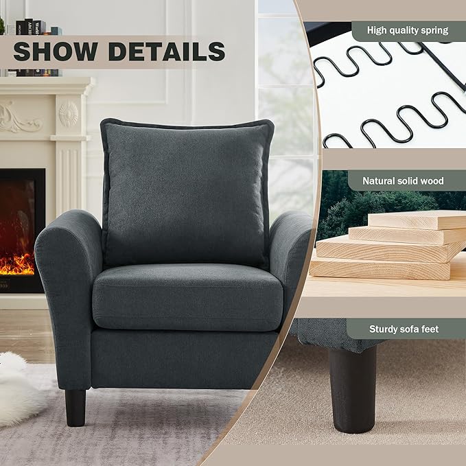 Mid-Century Accent Chair, Modern Linen Fabric Armchair