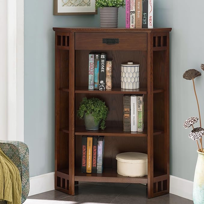 Leick Home 82263 Mission Mantel Height Corner Bookcase