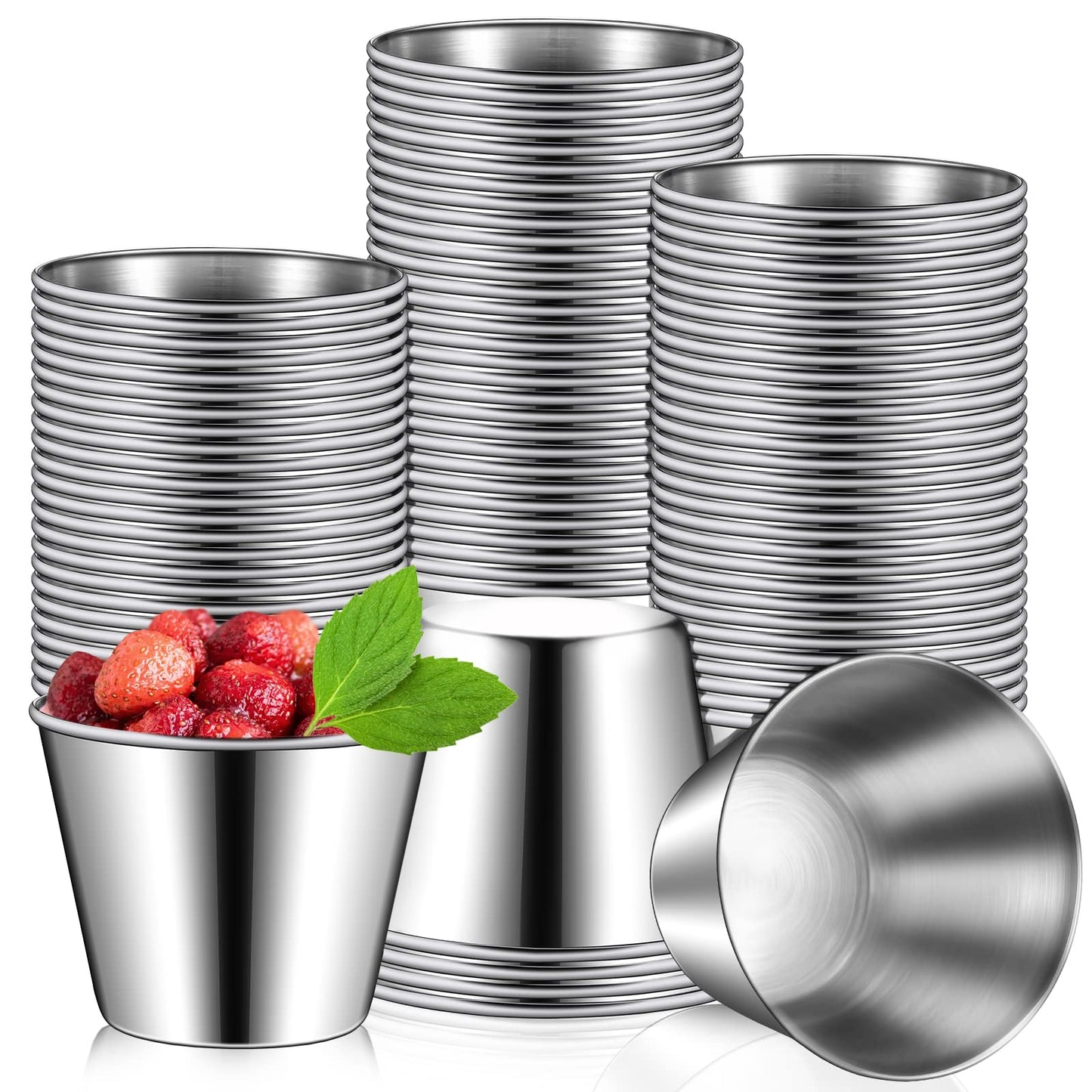 Mimorou 100 Pcs 1.5oz Stainless Steel Sauce Cups Dipping Cups Mental Condiment Sauce Container Round Dipping Bowls Condiment Ramekins for Dish Butter Kitchen Restaurant Serving Party Dinner Cooking