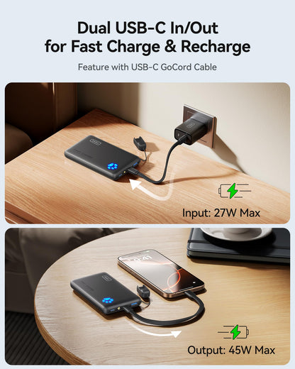 INIU Portable Charger, Ultra Slim 10000mAh 45W PD Power Bank, USB C in&Out Fast Charging Battery Pack, Travel Essential Phone Powerbank Compatible with iPhone 17 16 15 Samsung S22 S21 Google iPad etc