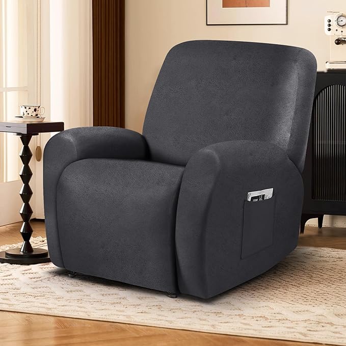 ANARACHON Leather Look Recliner Chair Covers, 4-Pieces Stretch Recliner Cover