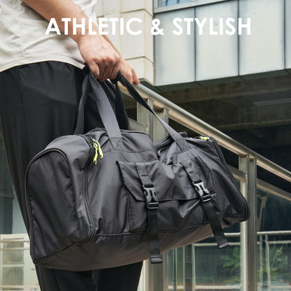 MOYSOON Small Gym Bag for Men & Women - Duffle Bag with Shoe Compartment, Multiple Pockets, Wet/Dry Compartment | Perfect for Travel, Fitness, Workout, Sports (Black)