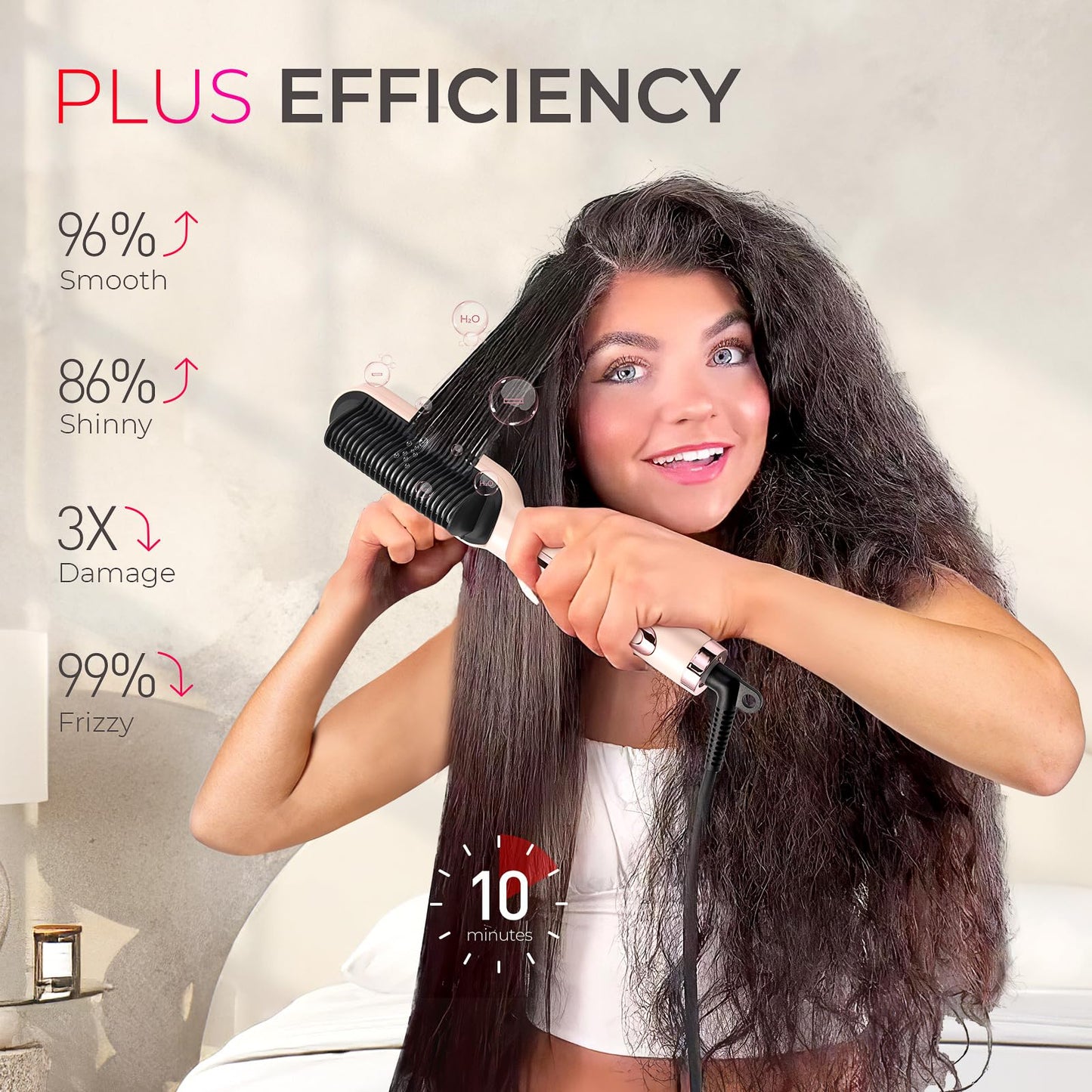 TYMO Ring Plus Ionic Hair Straightener Brush - Straightening Comb with Negative Ions for Women, Titanium Coating, 9 Temp Settings & LED Display, Dual Voltage, Professional Styling Tools