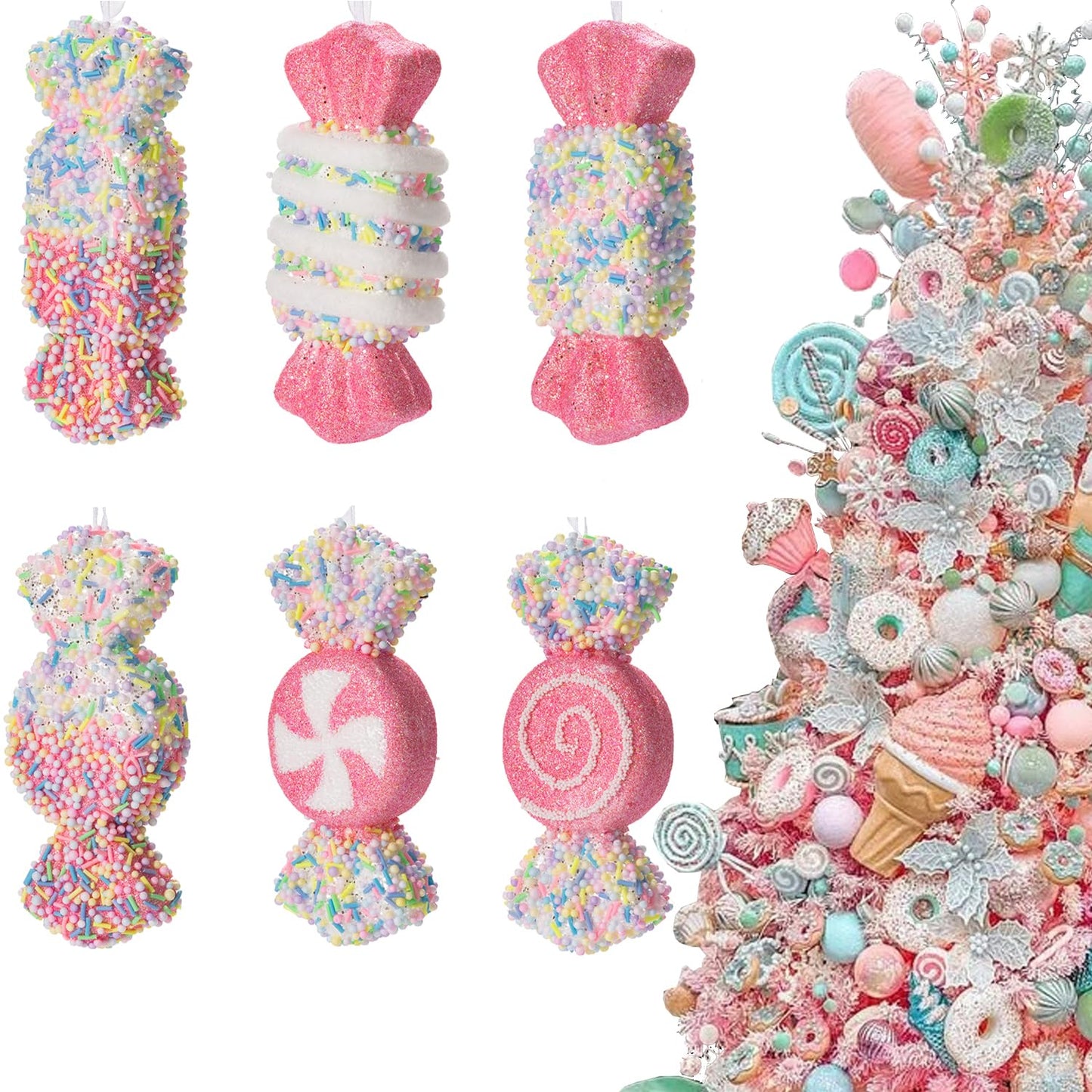 6Pcs 5.9inch Christmas Candy Ornaments Decoration,Hanging Candy Cane Crafts for Xmas Tree Décor,Ideal for Xmas, New Year, Birthdays, Weddings & Home Parties