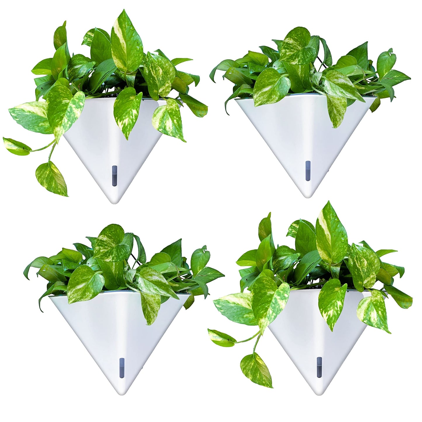 LaLaGreen Wall Planters for Indoor Plants - 4 Pack, 12 Inch Large Self Watering White Geometric Hanging Flower Vase Vessel with Metal Hanger, Modern Stylish Wall Mounted Succulent Pot Holder Decor