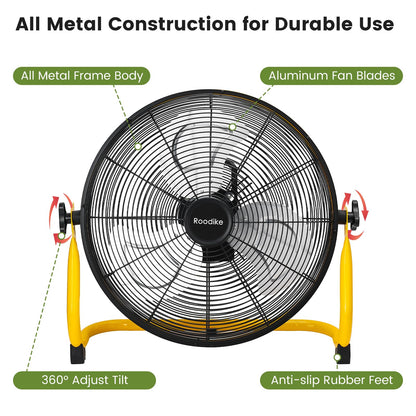Roodike 18" Solar Rechargeable Floor Fan, 35W Solar Powered Battery Operated Fans for Outdoor Garden Greenhouse Barn Stable Camping Garage Air Circulation Cooling