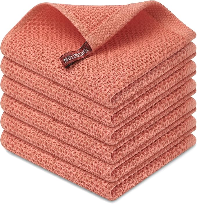 Kitinjoy 100% Cotton Kitchen Dish Cloths, 6 Pack Waffle Weave Ultra Soft