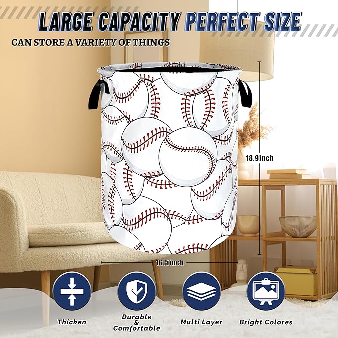 Personalize Baseball Laundry Basket Oxford Cloth Foldable Funny Laundry Hamper