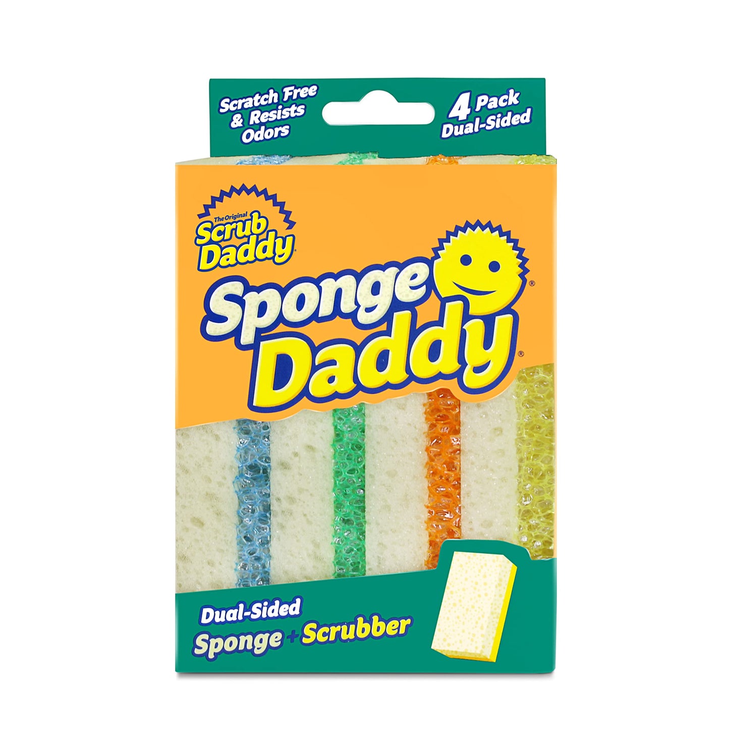 Sponge Daddy - Multipurpose Cleaning Scrubber and Sponge - One Side for Scrubbing, the Other for Mopping Up - Scratch Free, Odour Resistant - 4 Sponge Daddy Sponges