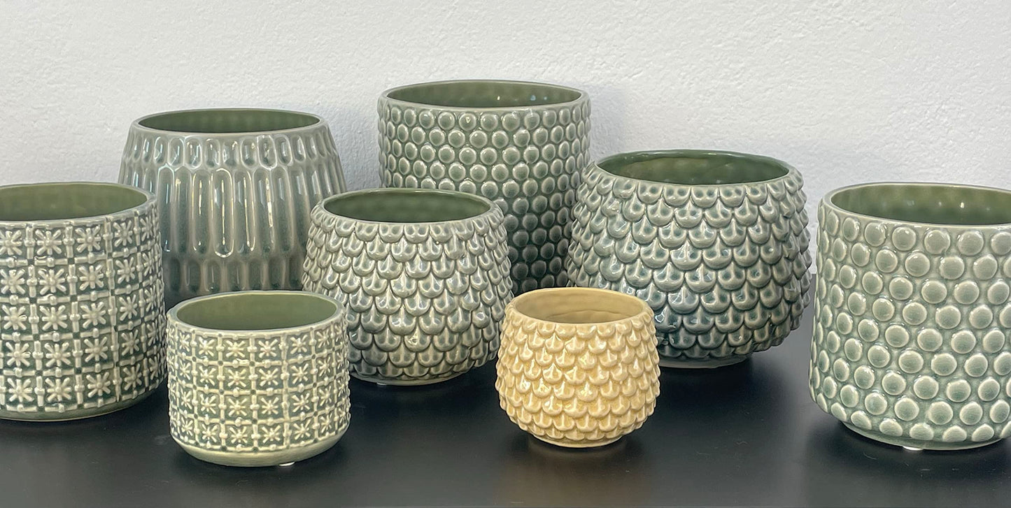 Nordring Stoneware Flower Pot – 6’’ Seasalt Planter with Polka Dots – Modern Ceramic Pot with Crackle Glaze – No Drainage Holes – Holds 5’’ Indoor Plant