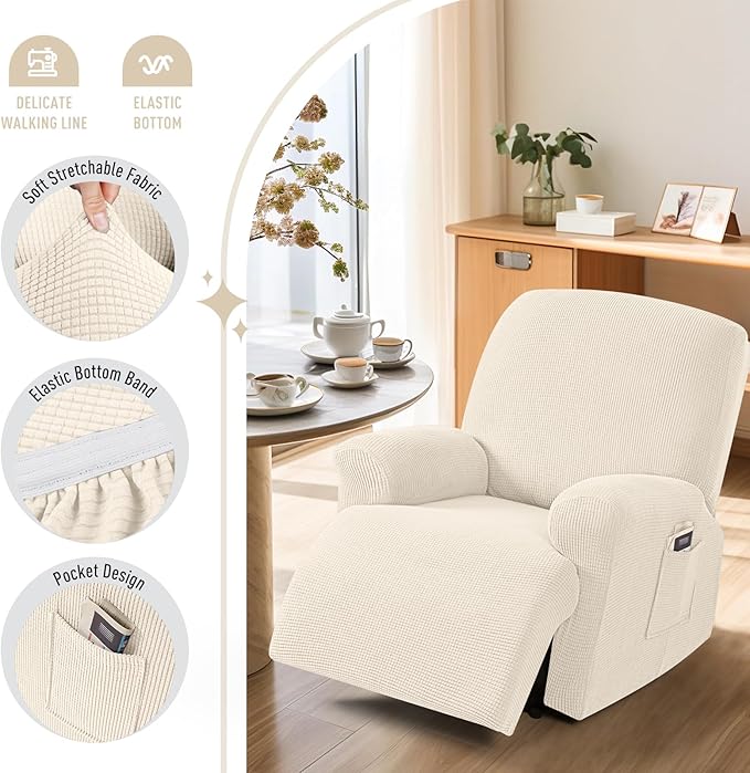 TAOCOCO Recliner Cover 4-Pieces, Recliner Stretch Sofa Slipcover, Recliner