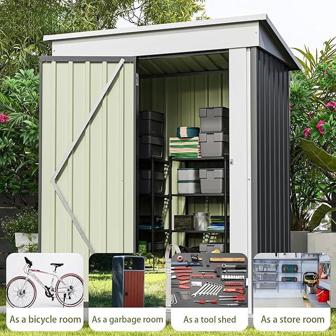 Patiowell 5x3 FT Outdoor Storage Shed, Garden Tool Shed with Sloping Roof and Lockable Door, Metal Shed for Backyard Garden Patio Lawn, Gray