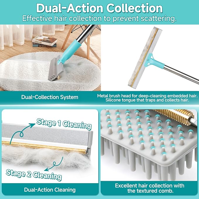 Carpet Rake for Pet Hair Removal Tool, Reusable Pet Hair Remover Broom