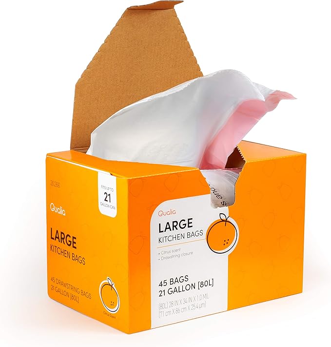 QUALIAZERO CITRUS SCENTED 21 Gal / 80 Liter | Drawstring Closure Trash Bag |
