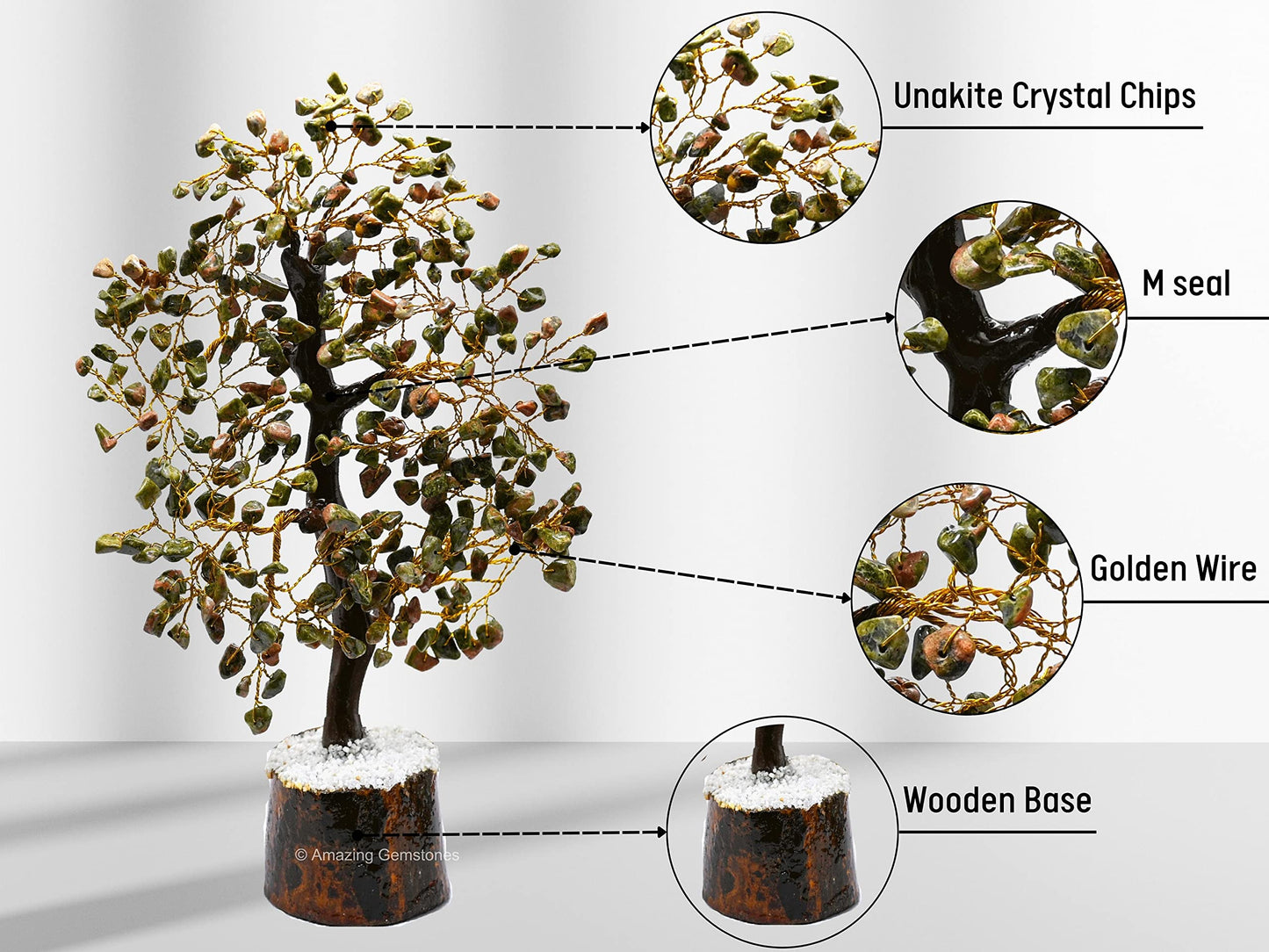 Unakite Natural Healing Premium Crystal Bonsai Feng Shui Fortune Money Tree of Life for Home Office Decor (Gift Box Ready,10-12 Inch)