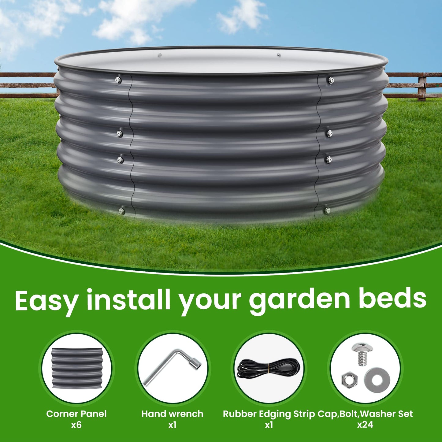 Nossta Round Raised Garden Beds, 42''x42''x17''Outdoor Galvanized Garden Planter Box for Vegetable Fruits Flower Herb (Deep Grey)