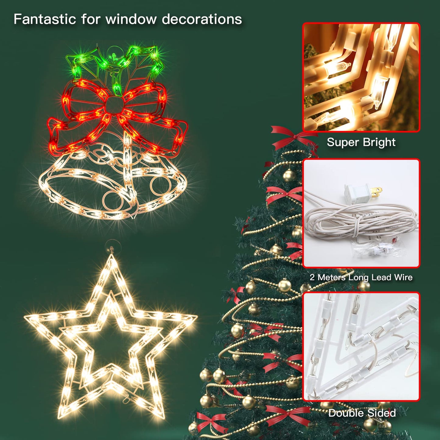 Xmasnova 2 Pack Christmas Window Lighted Decorations,Christmas Window Silhouette Lights,Double Side Sign Lamp Decoration for Holiday Indoor Wall Door Glass Decor,Beel，Star