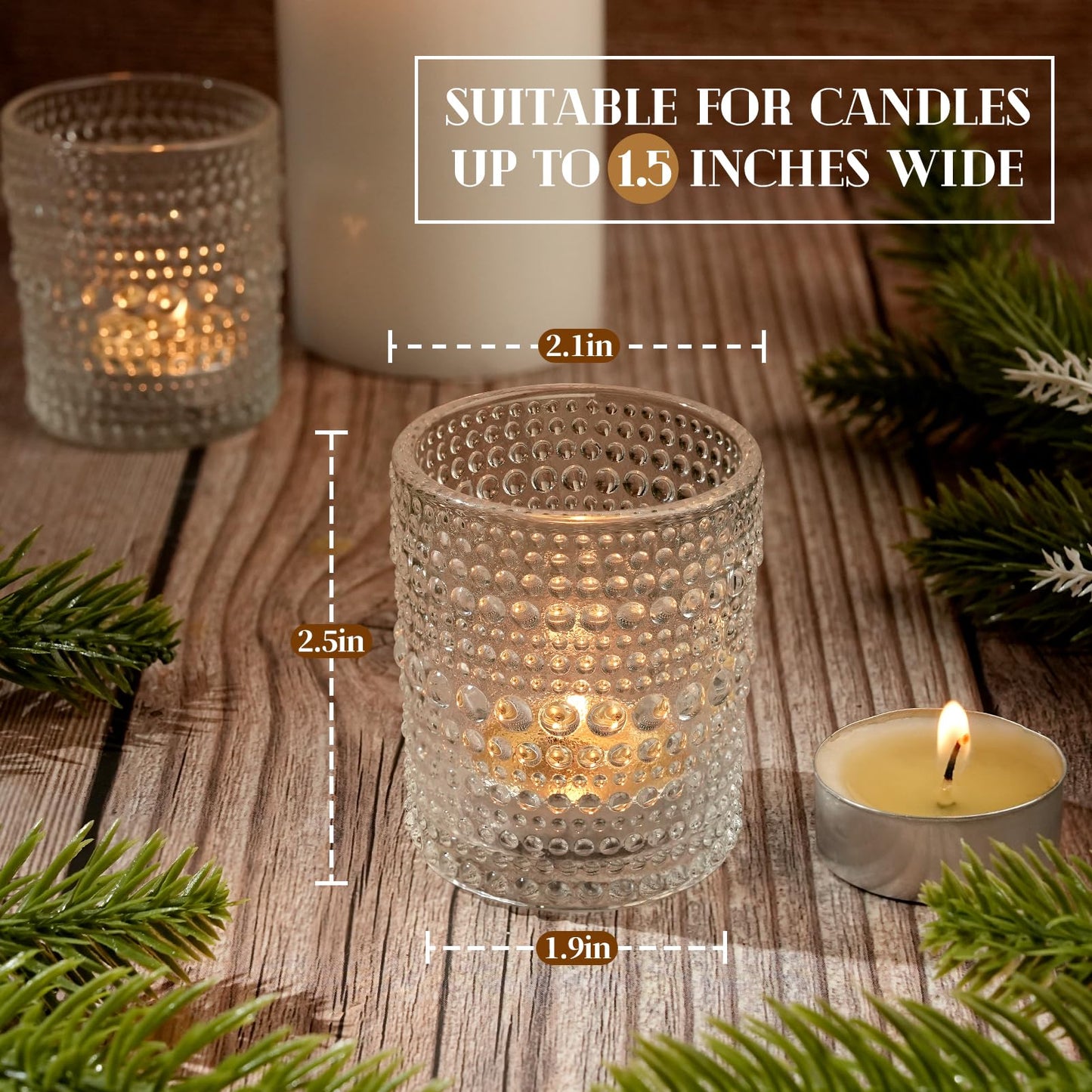 24 Pack Votive Candle Holders, Clear Glass Tealight Candle Holders DIY Wax Filling for Wedding, Tea Light Candles Holder for Home Table Decoration