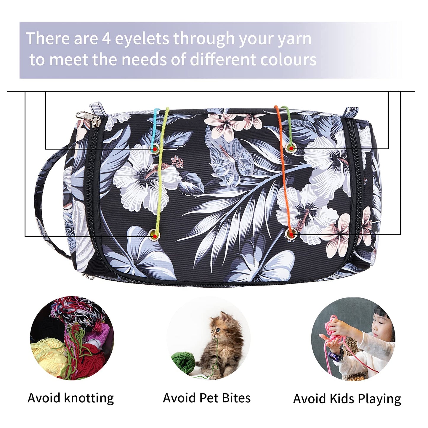 KALIDI Yarn Storage Knitting Bag Yarn Wool Crochet Hook Needles Accessories Organiser Holder Lightweight with Handle Strap
