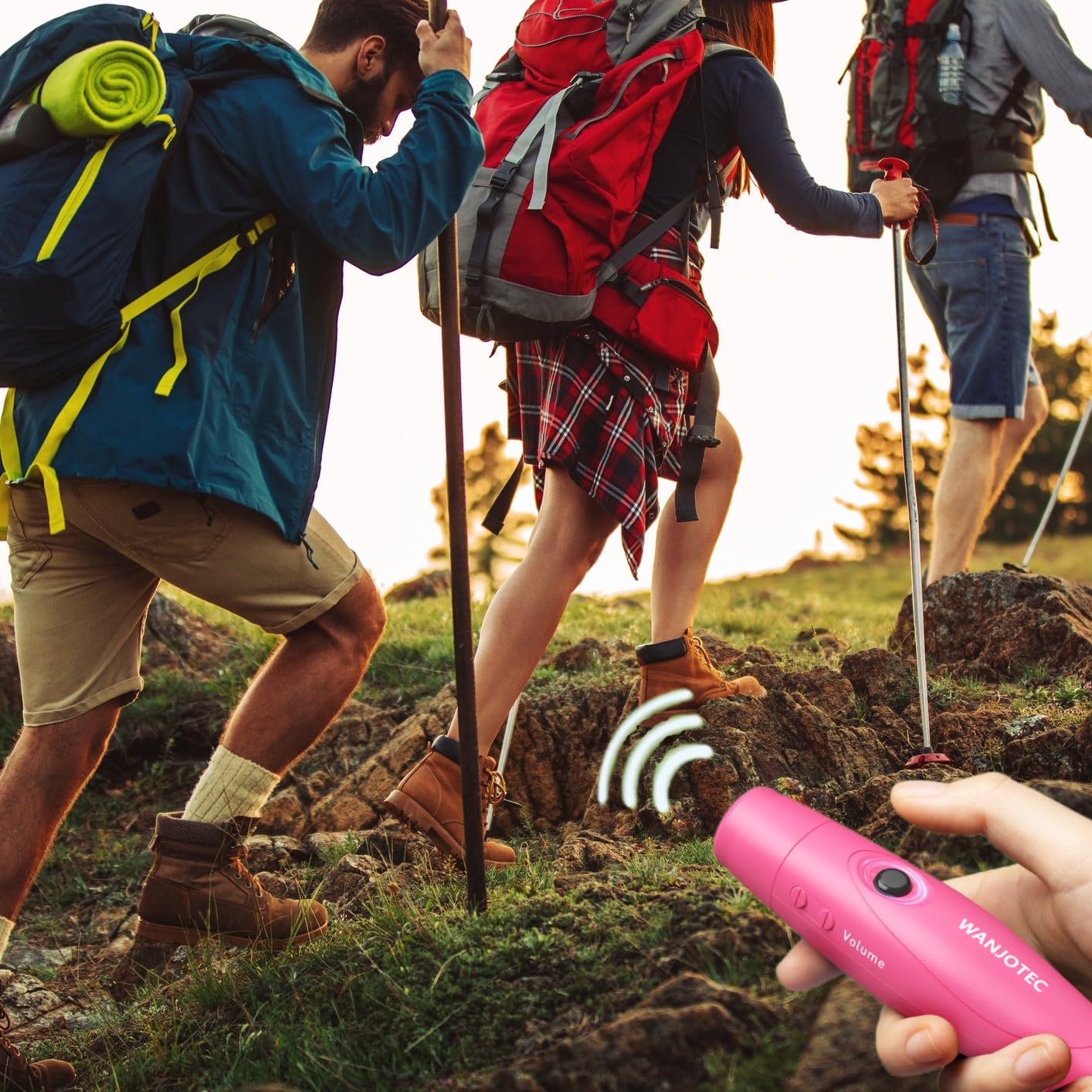 WANJOTEC Electronic Whistle for Teacher Coaches, 3 Tones Adjustable 130db Loudest High Volume Handheld Emergency Electric Whistles for Referee, P.E.Outdoor Sports Whistles with Lanyard，Gift (Pink)