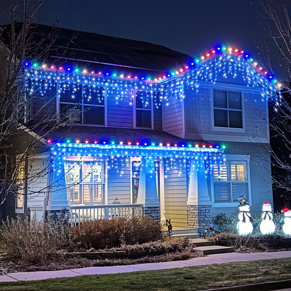 33ft Icicle Lights for Outside, Blue and White Christmas Lights Outdoor Indoor, 400 LED Twinkle String Light with 75 Drops Short Curtain Light for Thanksgiving Room Home Wall Bedroom Window Decoration