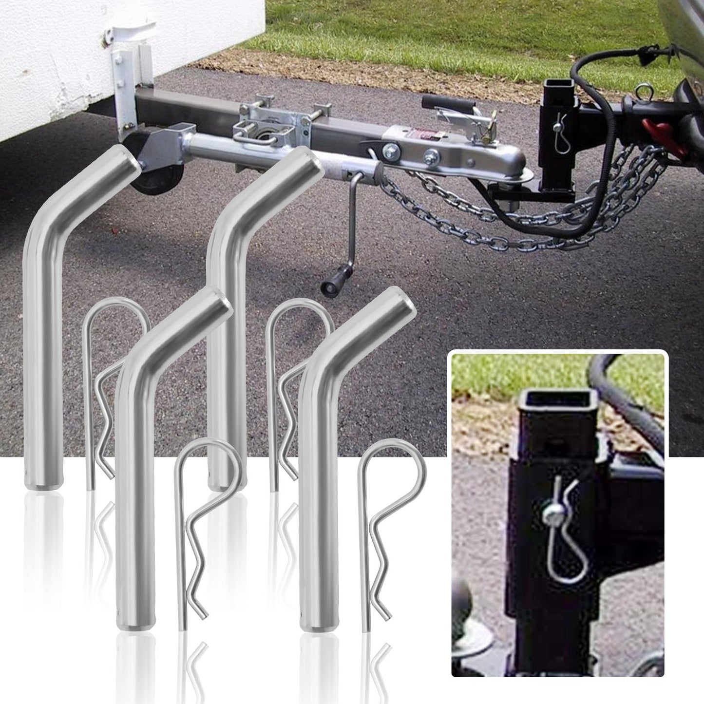 SYOWADA 4Pcs Steel Trailer Hitch Pin & Clip with Grooved Head Fits 2 Or 2-1/2-Inch Receiver, 5/8-Inch Diameter Trailer Hitch Pin for Towing