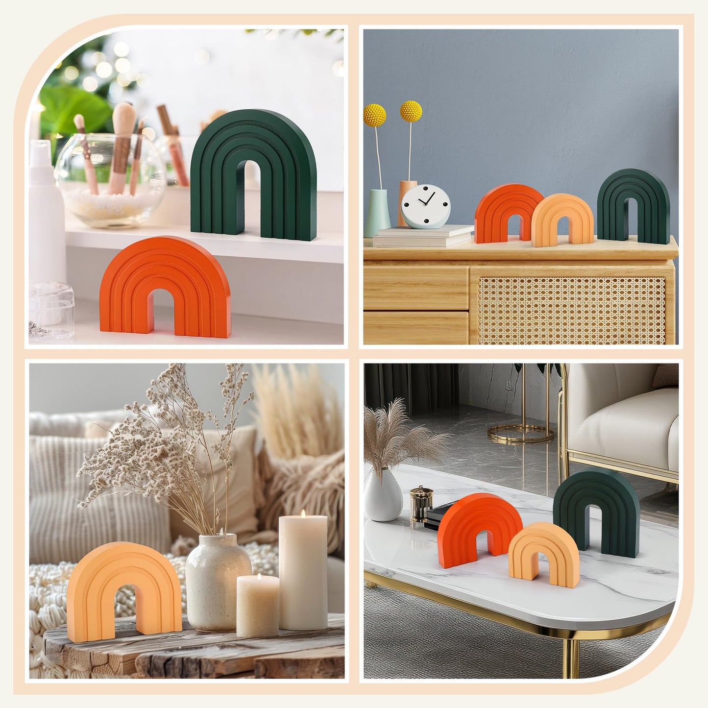 Set of 3 Boho Shelf Decoration Wooden Arch Decor Wood Rainbow Arch Mantel Book Ends for Table Living Room Office Nursery Home Aesthetic Decorations