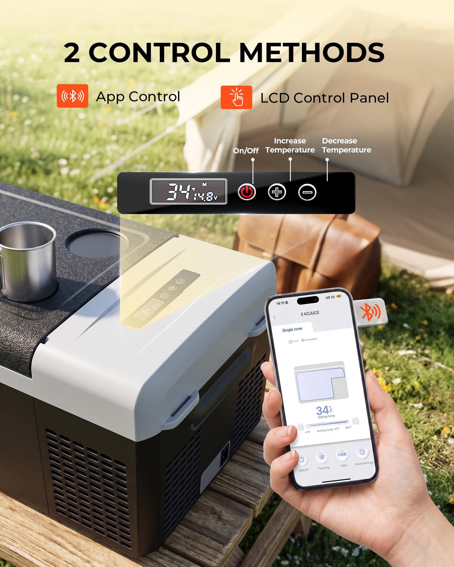 EKOJUCE Portable 12V Refrigerator, 17 Quart Compressor Electric Cooler, 12V Fridge -4℉-68℉, Portable Freezer for Camping, RV, Outdoor