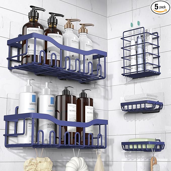 EUDELE 5-Pack Rustproof Stainless Steel Shower Caddy – No Drill Adhesive