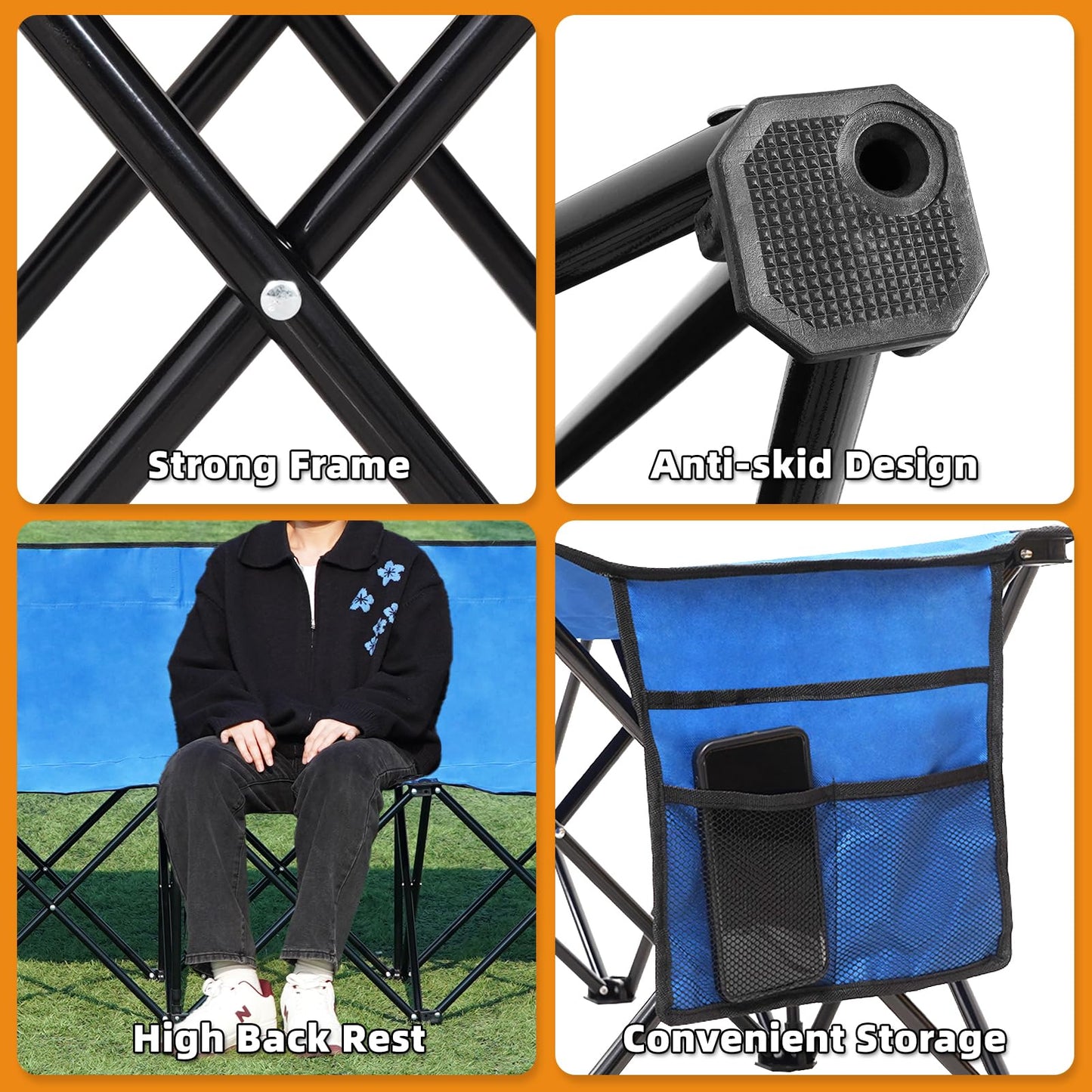 G GOOD GAIN Portable Soccer Bench - Team Bench Soccer 8 Seats with Bag, Sideline Folding Bench, Folded Chair Seating 8 for Football Camp Outdoor Sport Events, Team Chairs for Adults, Blue