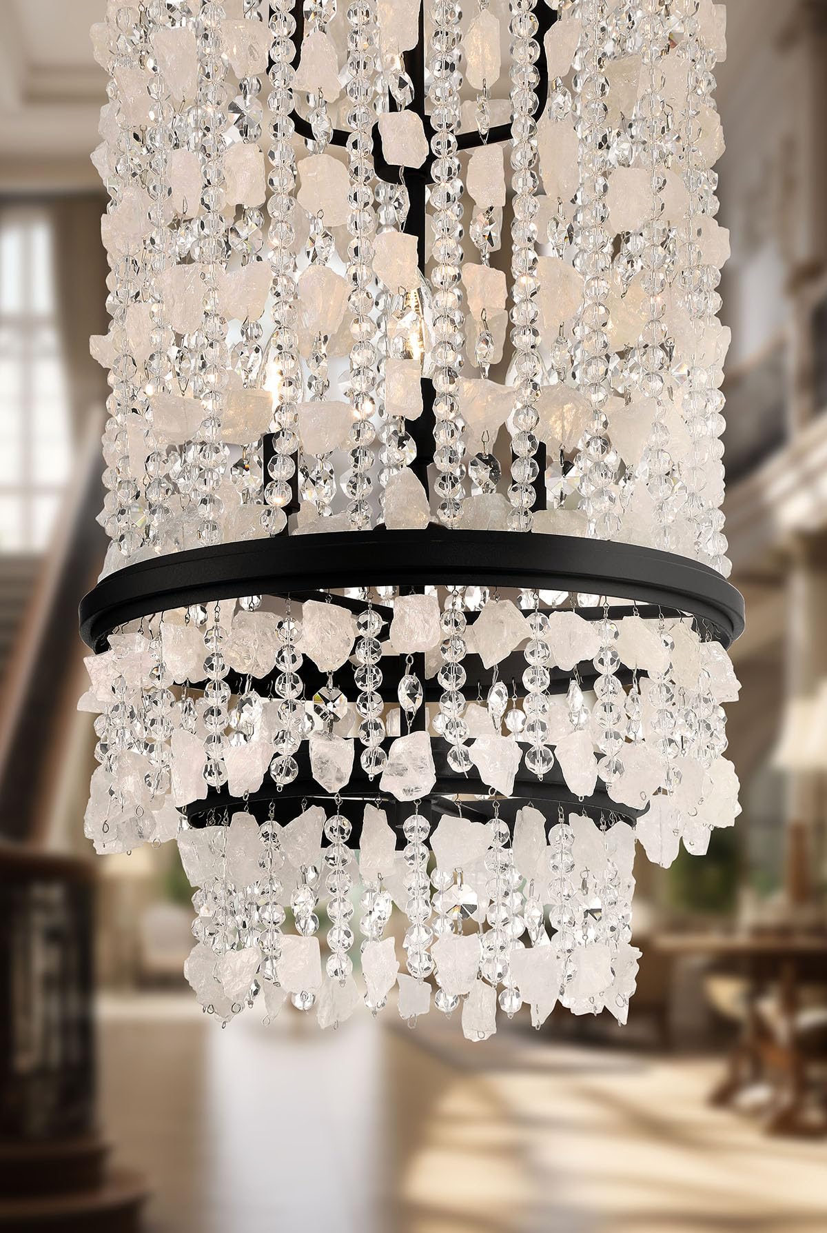 Minka Lavery 6704-66 Shimmering Elegance Quartz Crystalline Foyer Pendant Ceiling Light, 6-Light 360 Total Watts, 37" H x 16" W, Sand Coal
