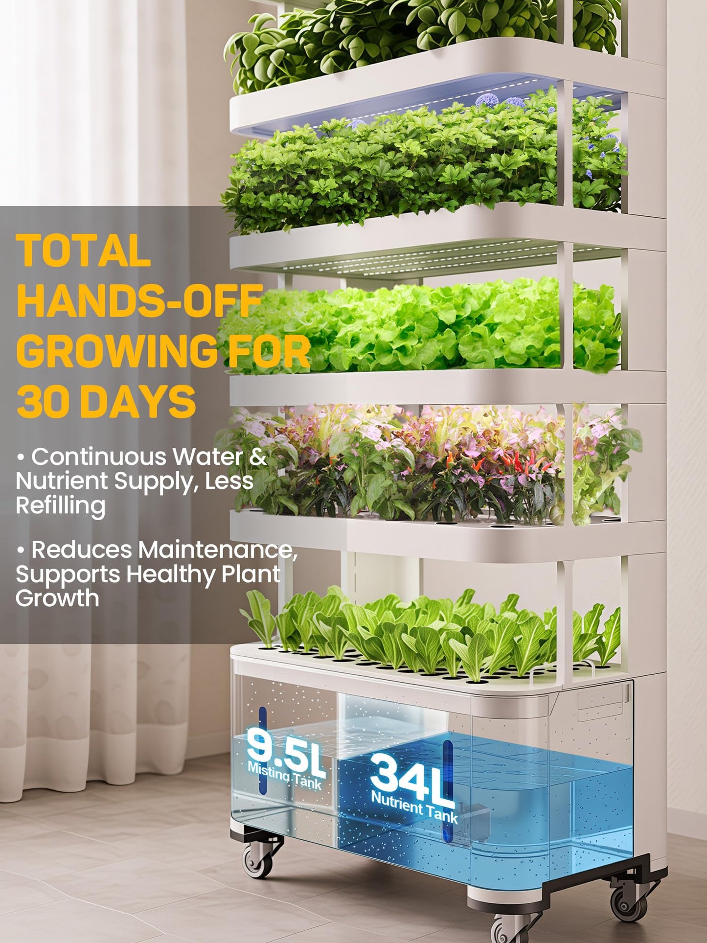 WooRoot Large Hydroponics Growing System, 148-Pod Vertical Indoor Garden, Hydroponic Tower with Full-Spectrum Grow Lights, Ultra-Quiet Pump, Dual Water Tanks, 30-Day Self-Managed for Home & Commercial