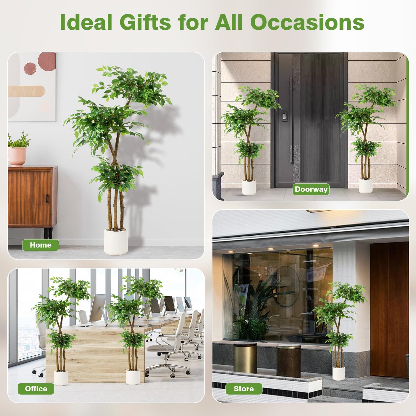 5FT Artificial Ficus Tree with White Planter and Pebbles,Faux Silk Tree with Lifelike Leaves and Realistic Trunk,Tall Fake Potted Plant for Home and Office Décor Indoor and Outdoor (5FT)