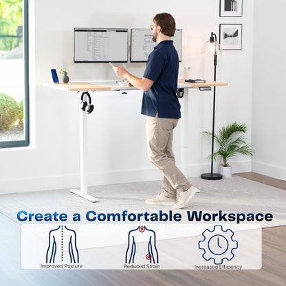 VIVO Electric 71 x 30 in Standing Desk, Memory Height Adjustment, 1B Series, Holds 220 lbs, White and Light Wood Top, White Frame, DESK-KIT-1W7WC