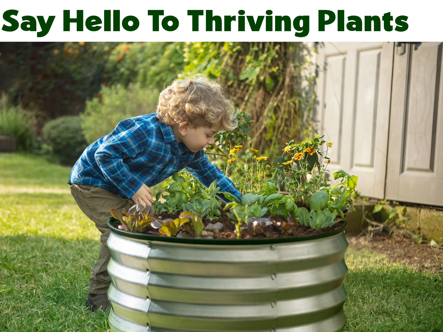 Round Galvanized Raised Garden Bed // 2×2×1 ft Galvanized Raised Garden Beds Outdoor for Gardening, Vegetables, Flowers // Patented Tool-Free Design Round Planter (Silver)