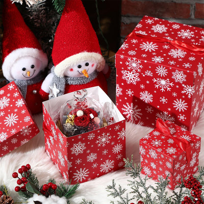 Zhanmai 3 Pcs Christmas Nesting Gift Boxes Snowflake Stackable Boxes Christmas Decorative Boxes with Lids for Present Wrapping Xmas Winter New Year Holiday Party Decor Supplies Favor (Red)