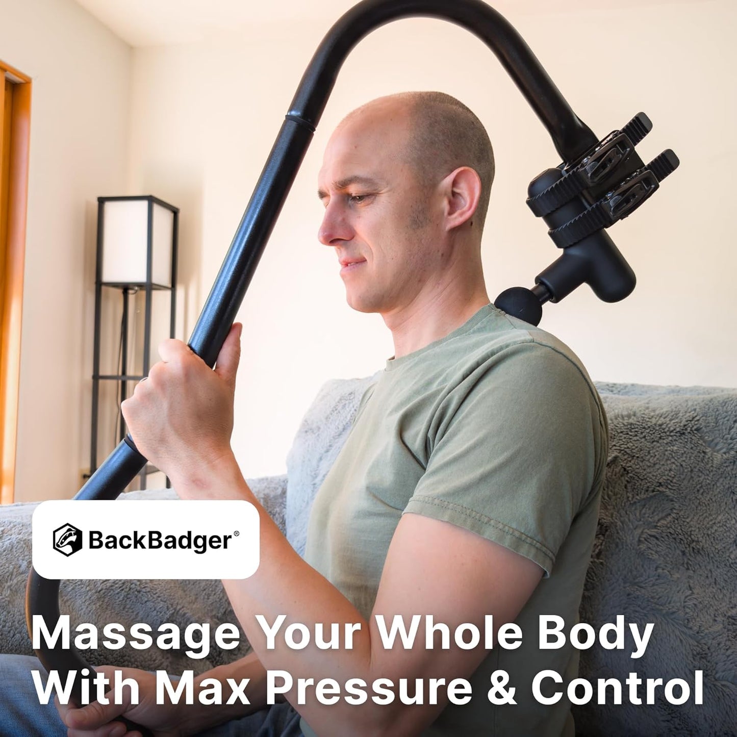 BackBadger Percussive Massage Gun Holder for Back, Compatible with Most Massage Guns, for Hard to Reach Areas - Black