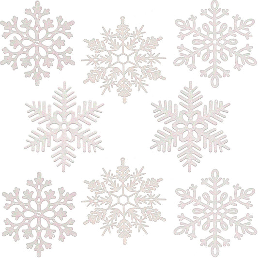 8 Pcs Large Snowflakes Extra Large Outdoor Christmas Ornaments 12” Glittered Snowflakes Decorations Oversized Christmas Tree Ornaments Winter Indoor Outdoor Window Hanging Decorations (White)