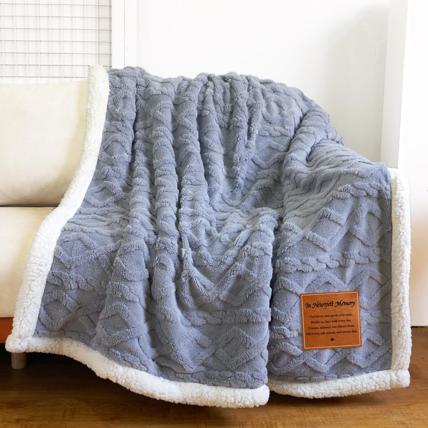 in Heartfelt Memory Blue Memorial Sympathy Blanket, Super Soft Throw for Grief, Unique Bereavement Gift for Loss of Loved One Mom Dad, Condolences Remembrance Gift Funeral (50”x60”)