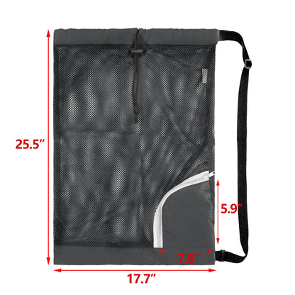 BeeGreen Mesh Drawstring Bag Swim Backpack for Beach Pool Sports Gym Draw String Cinch Bags for Swimming Soccer Basketball Gear Black